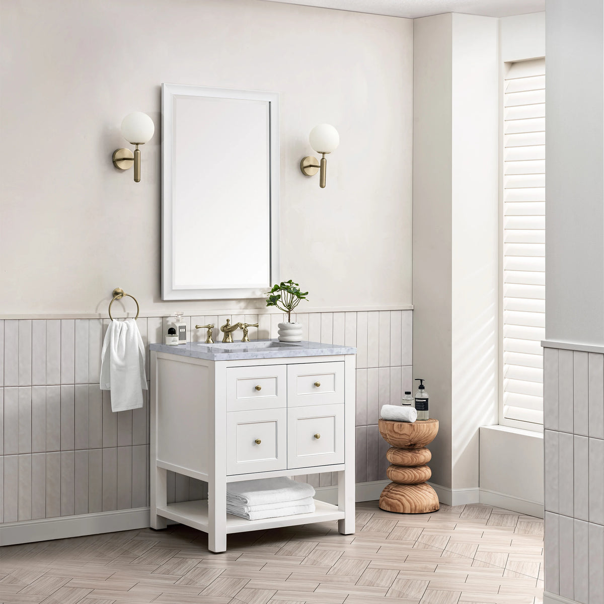 Breckenridge 30" Single Vanity, Bright White w/ 3 CM Carrara Marble Top, view 4