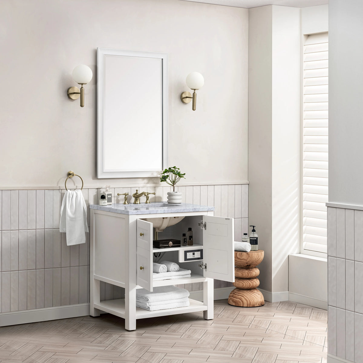 Breckenridge 30" Single Vanity, Bright White w/ 3 CM Carrara Marble Top, view 5