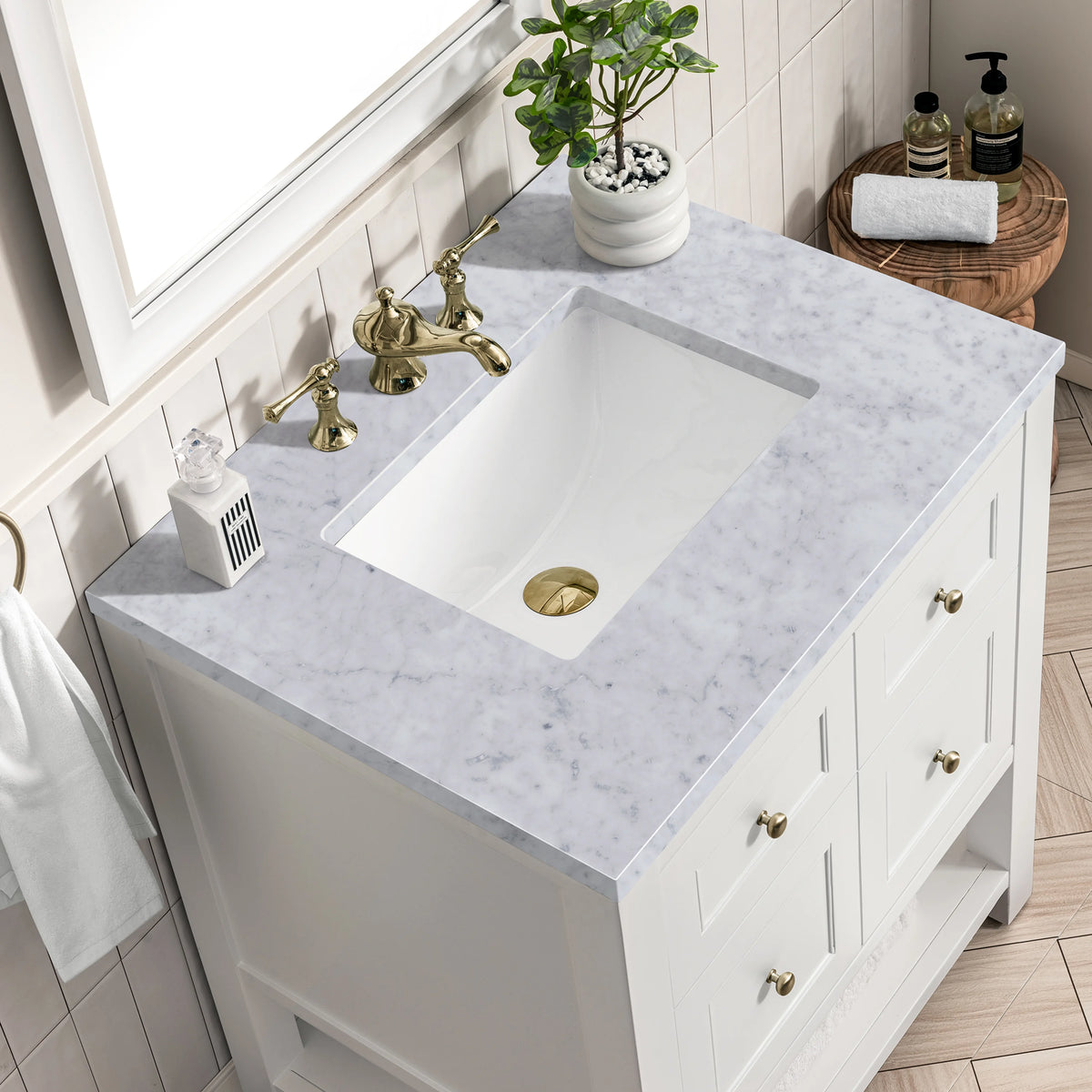 Breckenridge 30" Single Vanity, Bright White w/ 3 CM Carrara Marble Top, view 7