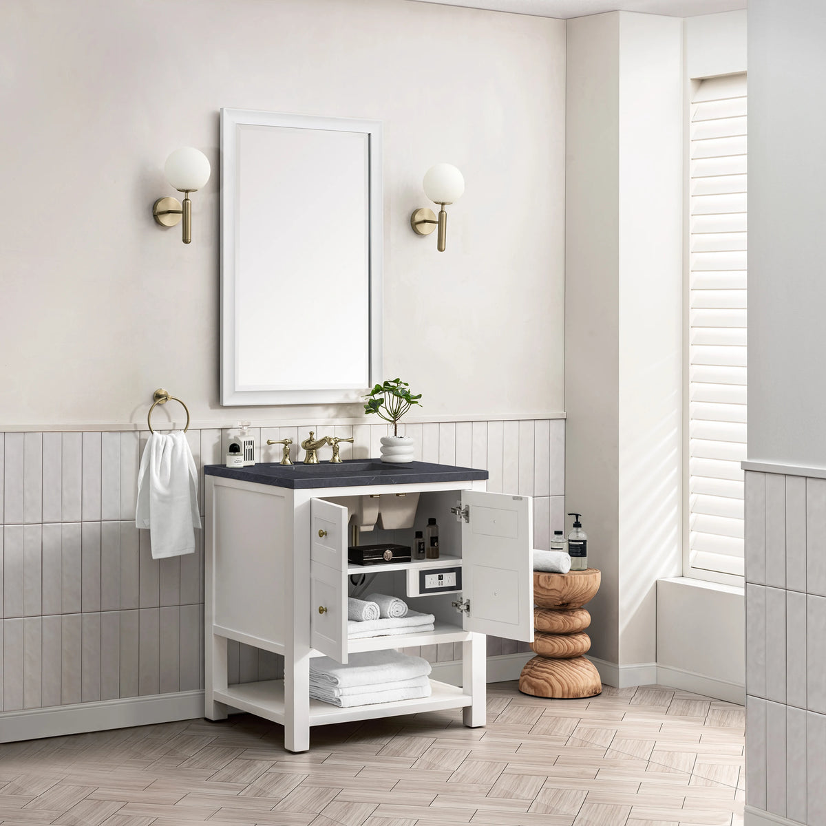 Breckenridge 30" Single Vanity, Bright White w/ 3 CM Charcoal Soapstone Top, view 5