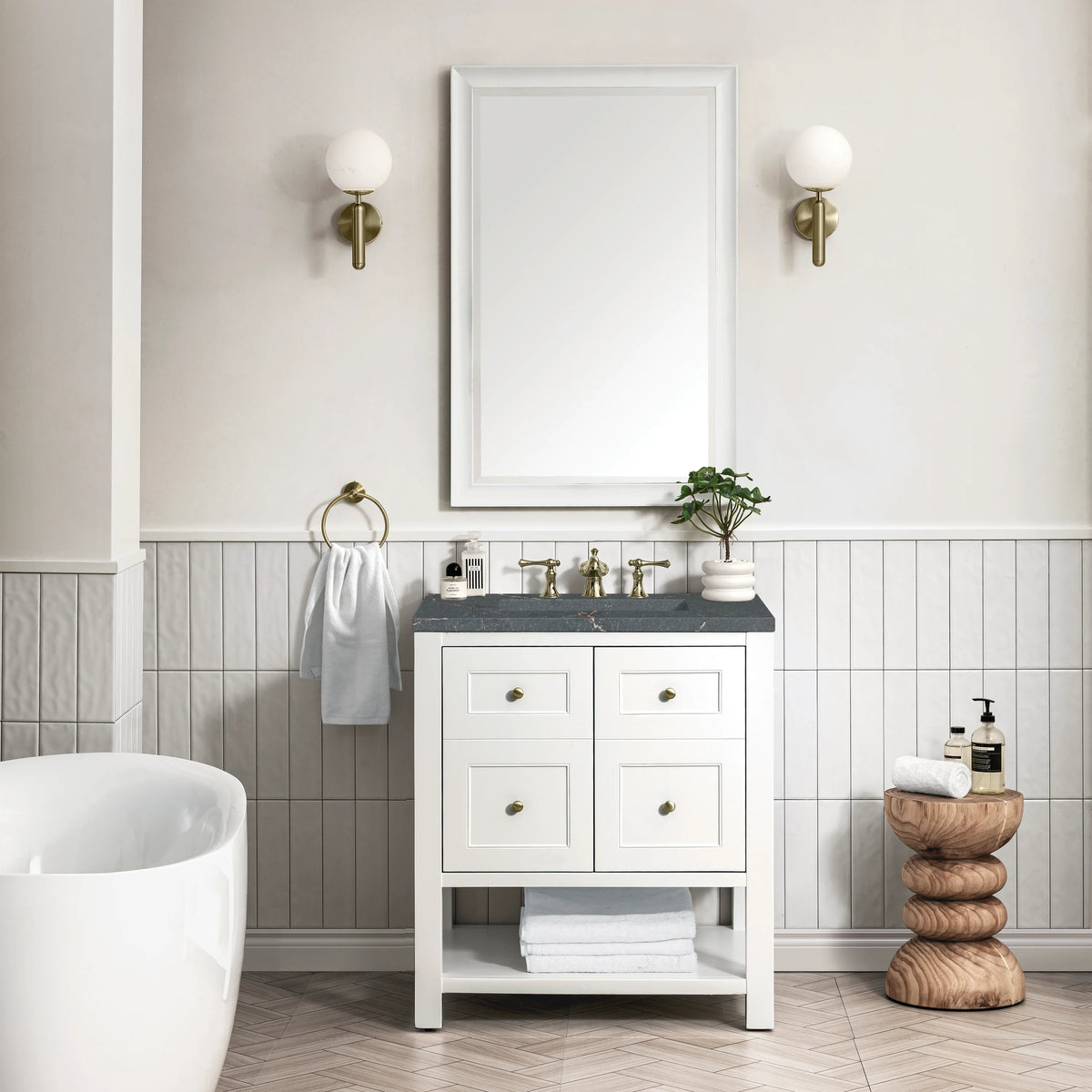 Breckenridge 30" Single Vanity, Bright White w/ 3 CM Parisien Bleu Top, view 3