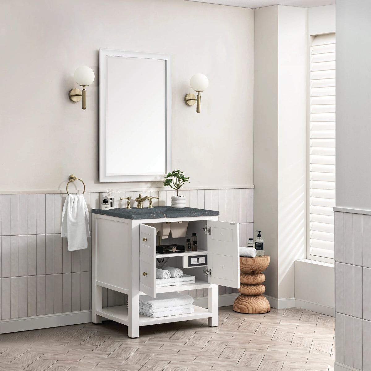 Breckenridge 30" Single Vanity, Bright White w/ 3 CM Parisien Bleu Top, view 5