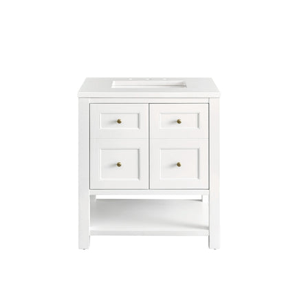 Breckenridge 30" Single Vanity, Bright White w/ 3 CM White Zeus Top, view 2