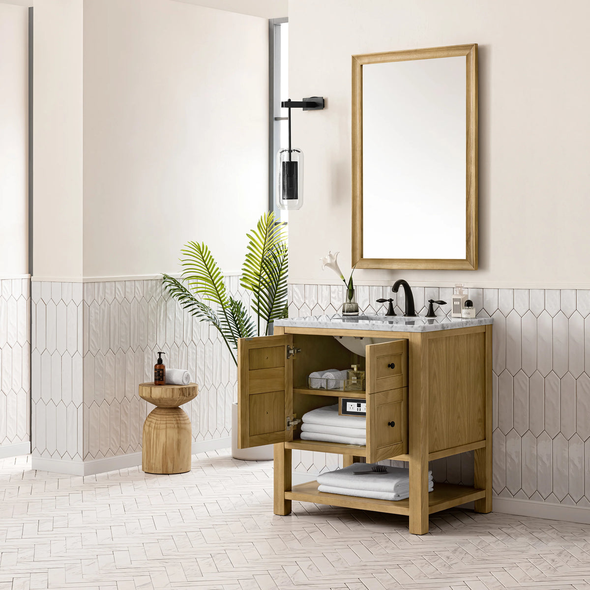 Breckenridge 30" Single Vanity, Light Natural Oak w/ 3 CM Carrara Marble Top, view 4