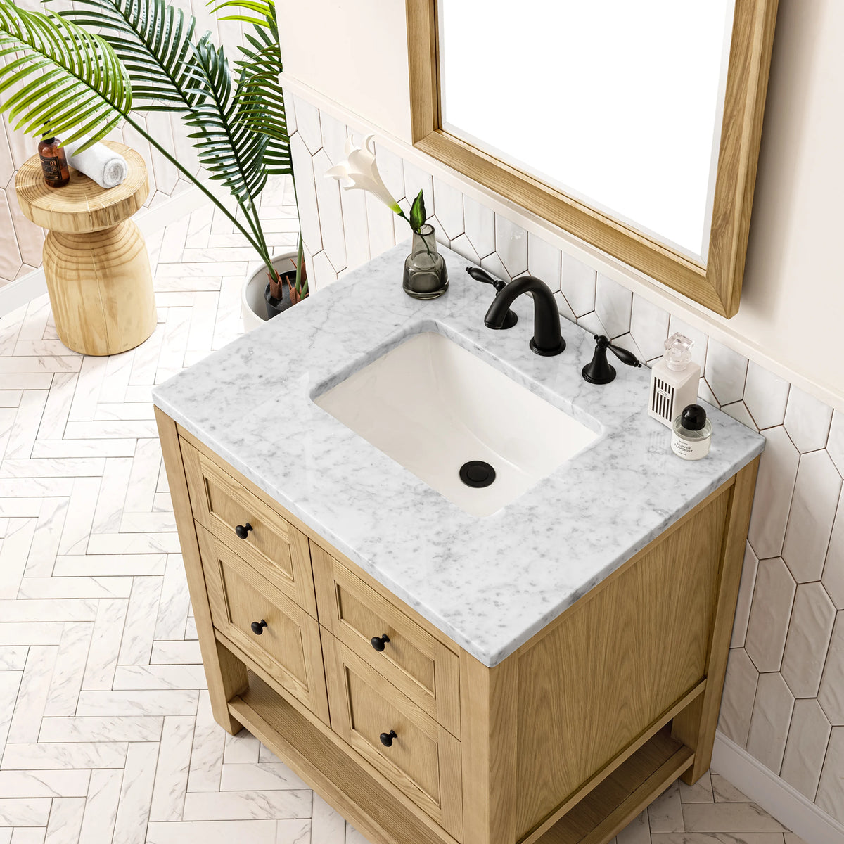 Breckenridge 30" Single Vanity, Light Natural Oak w/ 3 CM Carrara Marble Top, view 6