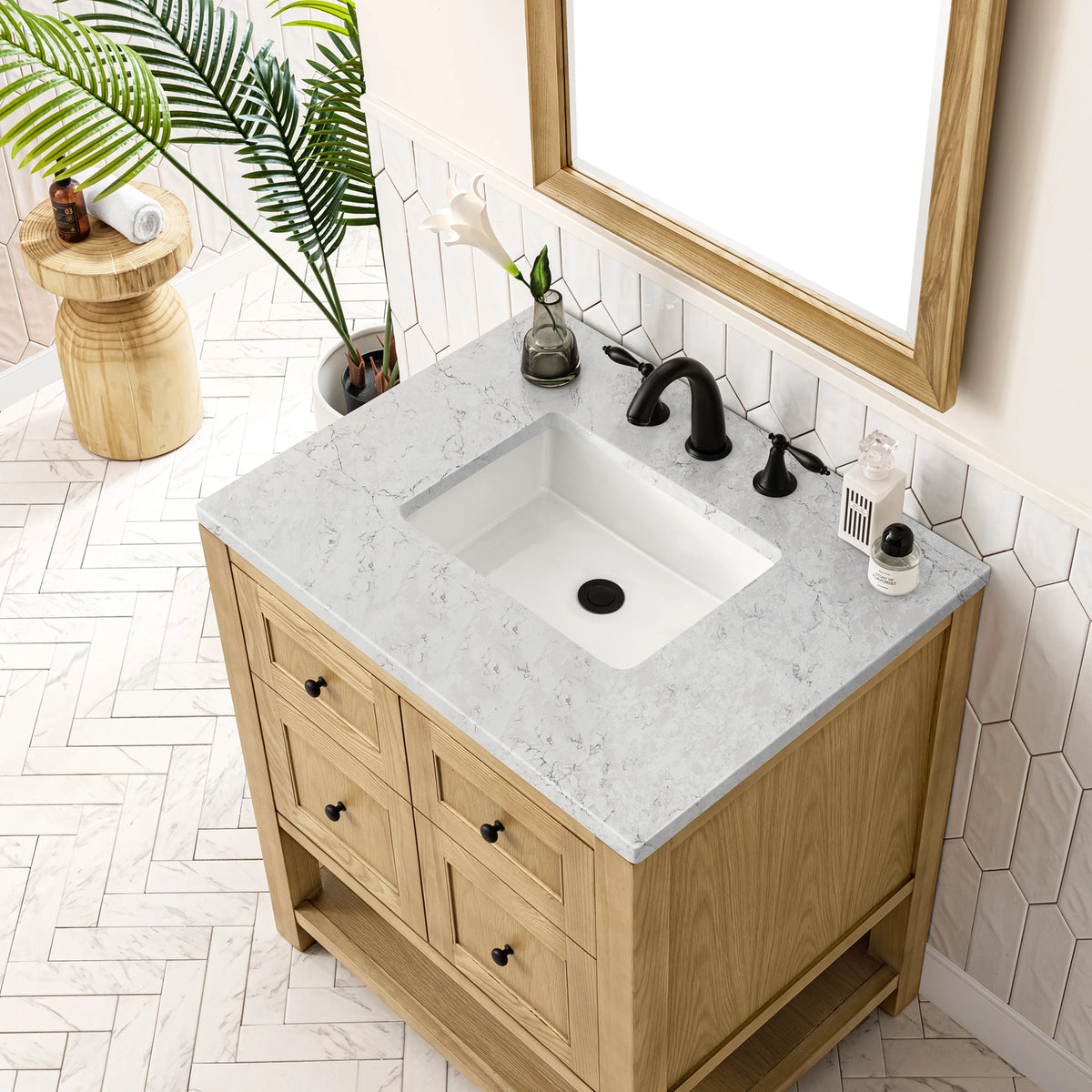 Breckenridge 30" Single Vanity, Light Natural Oak w/ 3 CM Eternal Jasmine Pearl Top, view 7