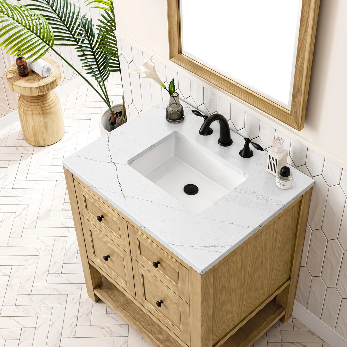 Breckenridge 30" Single Vanity, Light Natural Oak w/ 3 CM Ethereal Noctis Top, view 7