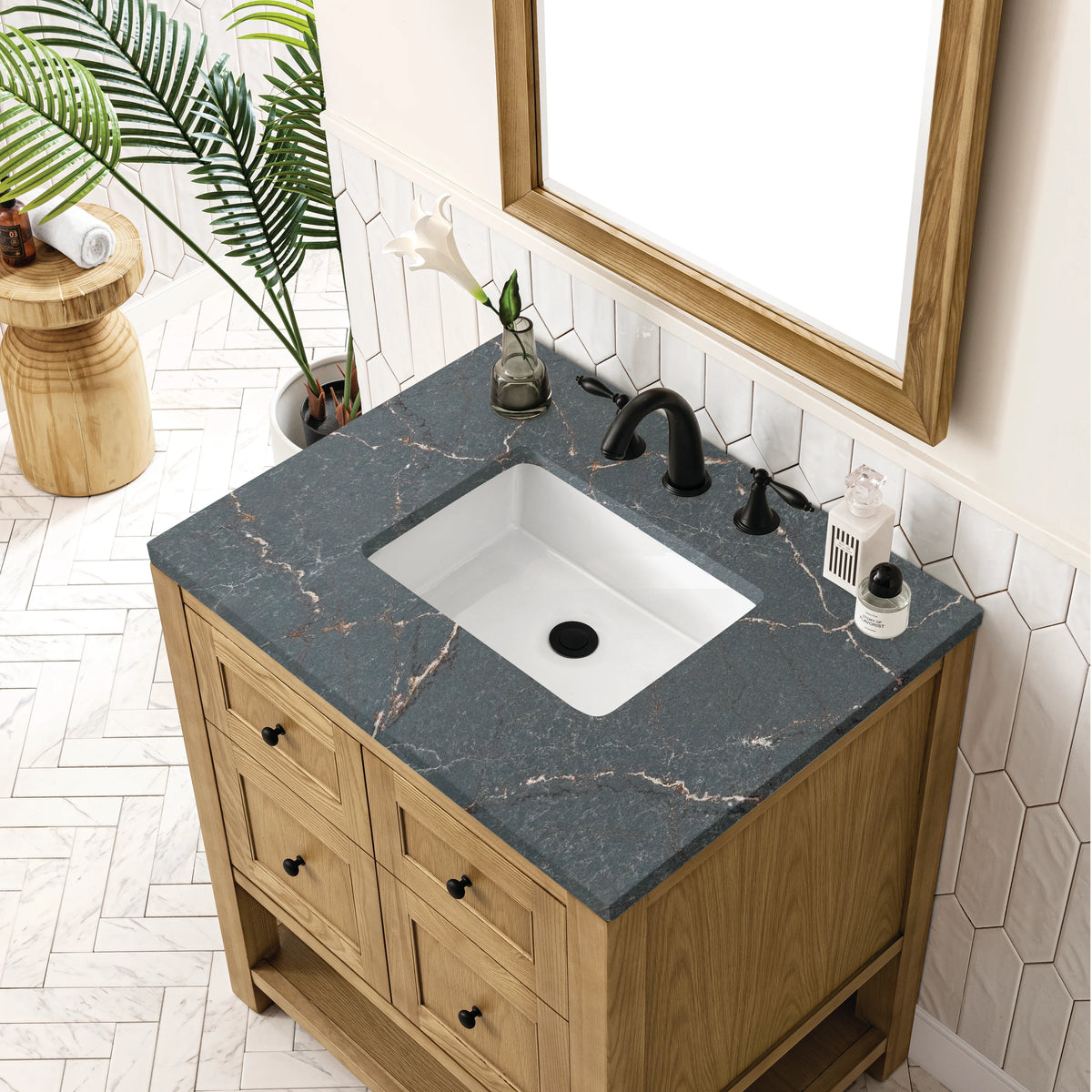 Breckenridge 30" Single Vanity, Light Natural Oak w/ 3 CM Parisien Bleu Top, view 7
