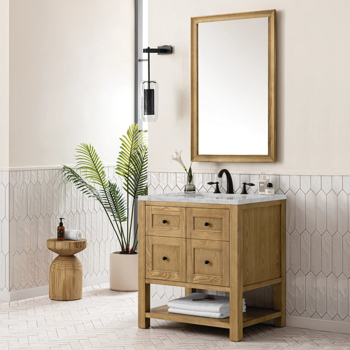 Breckenridge 30" Single Vanity, Light Natural Oak w/ 3 CM Victorian Silver Top, view 4