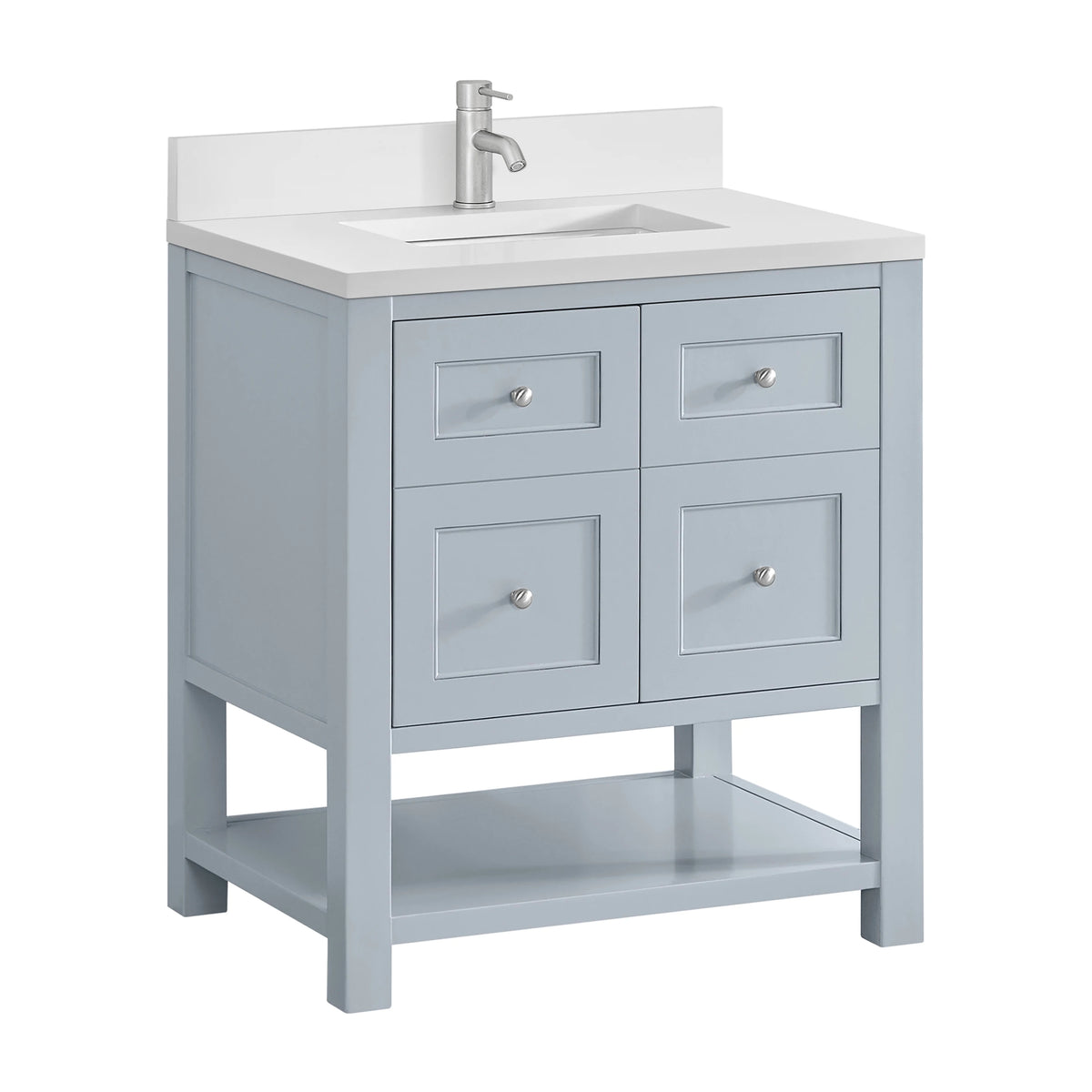 Breckenridge 30" Single Vanity, Serenity Blue, w/ Single Hole 3 CM White Zeus Quartz Top & Backsplash, view 10