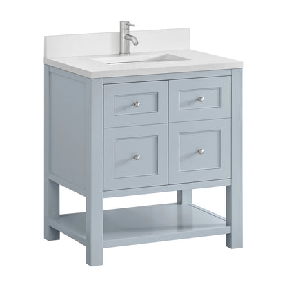 Breckenridge 30" Single Vanity, Serenity Blue, w/ Single Hole 3 CM White Zeus Quartz Top & Backsplash, view 10