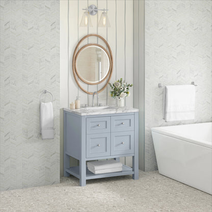 Breckenridge 30" Single Vanity, Serenity Blue, w/ 3 CM Carrara Marble Top, view 4