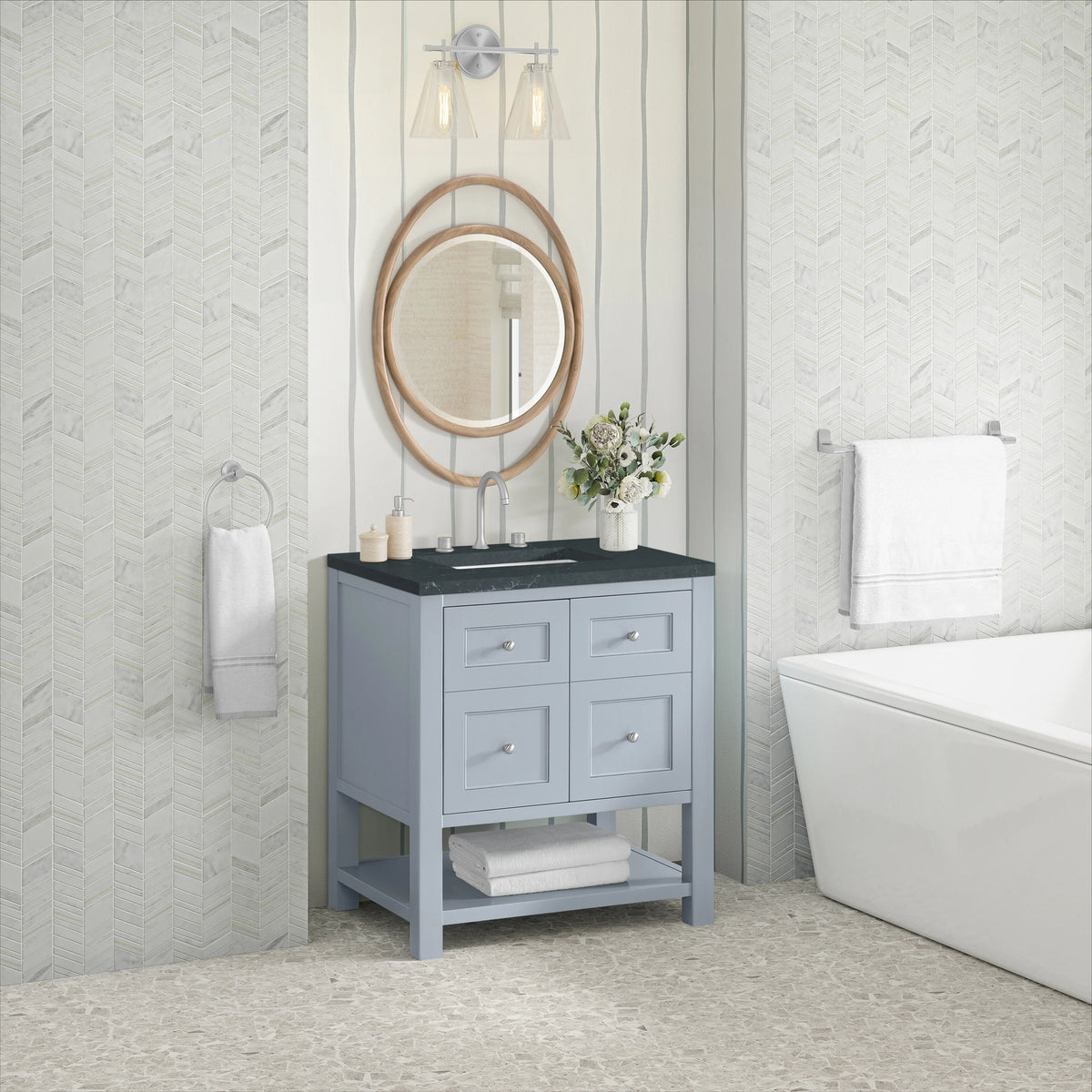 Breckenridge 30" Single Vanity, Serenity Blue, w/ 3 CM Charcoal Soapstone Quartz Top, view 4