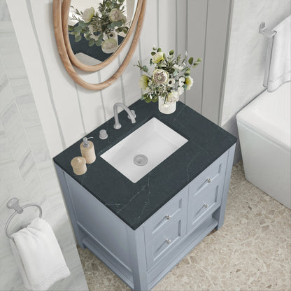Breckenridge 30" Single Vanity, Serenity Blue, w/ 3 CM Charcoal Soapstone Quartz Top, view 7