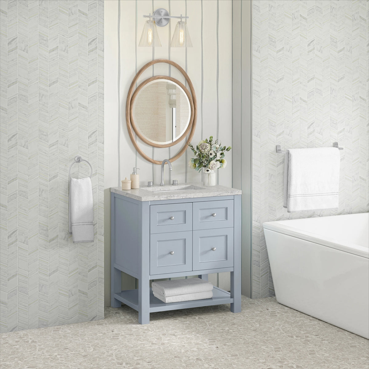 Breckenridge 30" Single Vanity, Serenity Blue, w/ 3 CM Eternal Jasmine Pearl Quartz Top, view 4