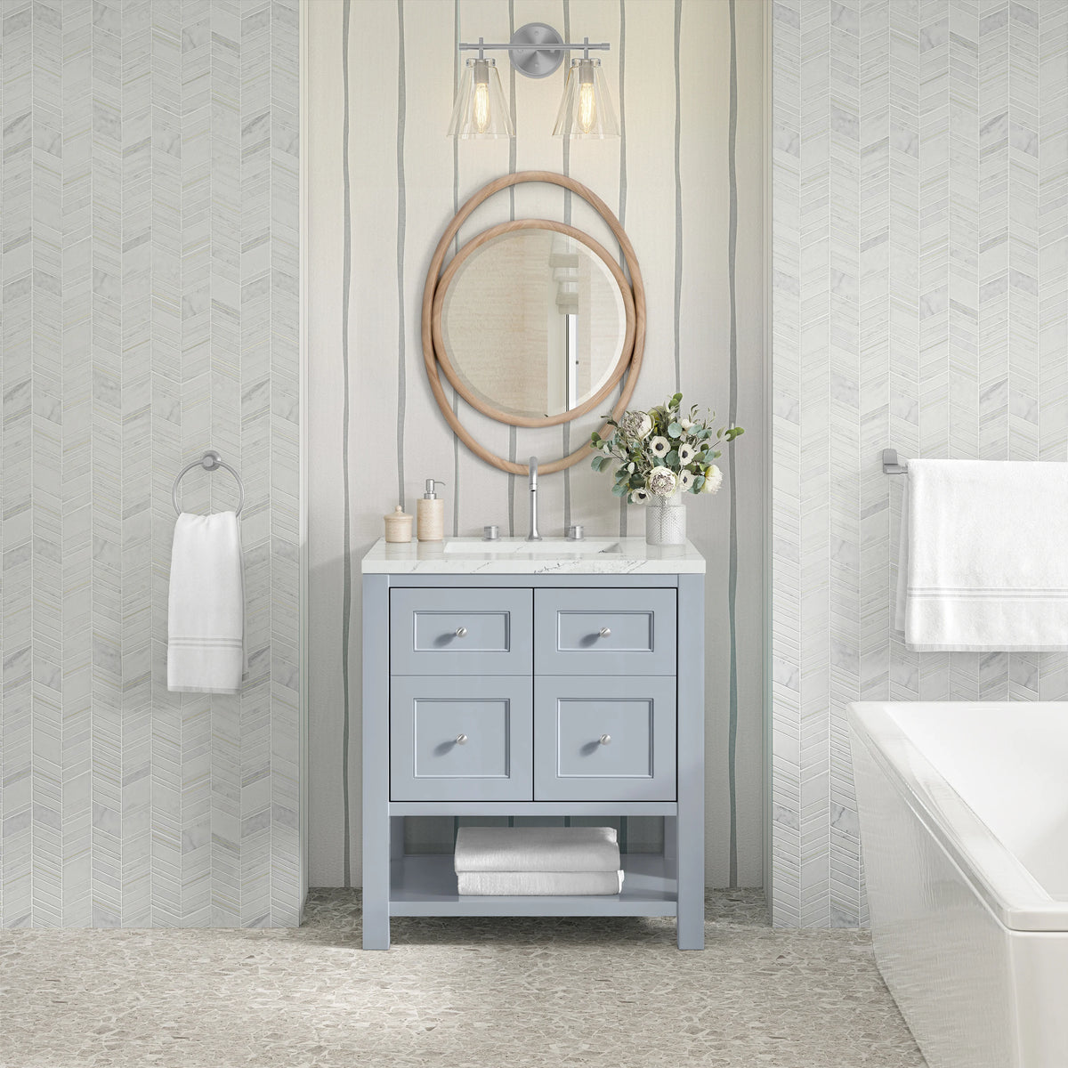Breckenridge 30" Single Vanity, Serenity Blue, w/ 3 CM Ethereal Noctis Quartz Top, view 3