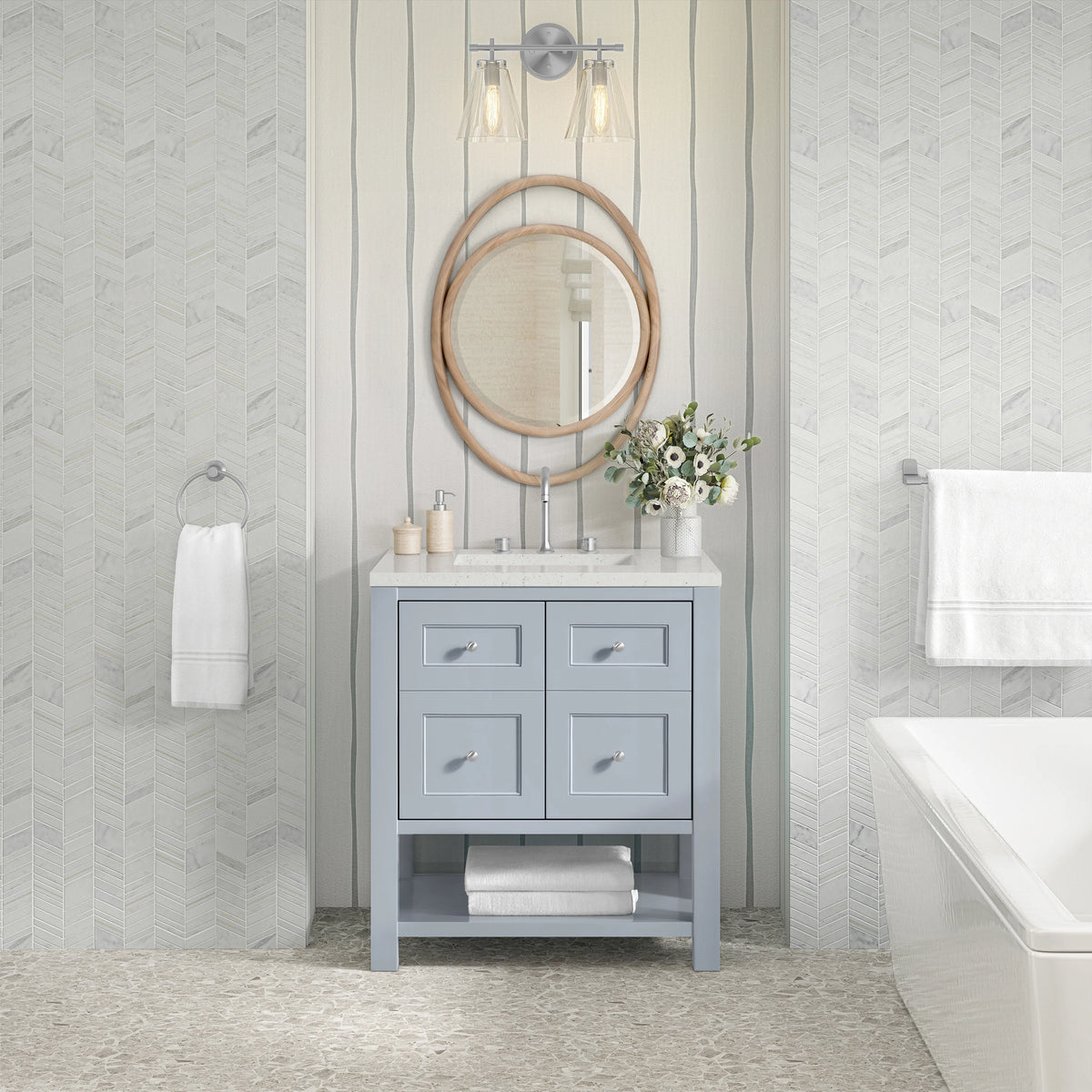 Breckenridge 30" Single Vanity, Serenity Blue, w/ 3 CM Lime Delight Quartz Top, view 3