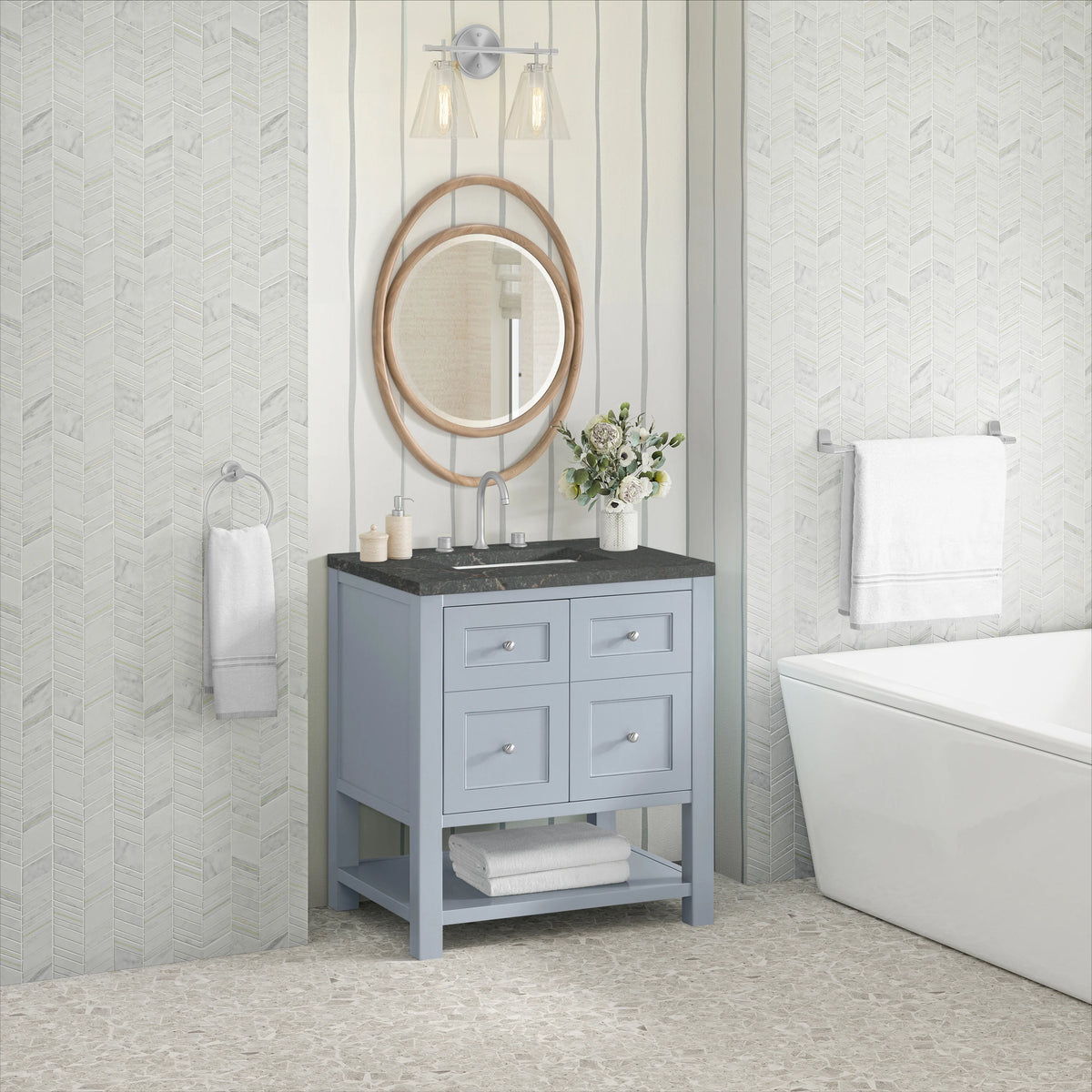 Breckenridge 30" Single Vanity, Serenity Blue, w/ 3 CM Parisien Bleu Quartz Top, view 4