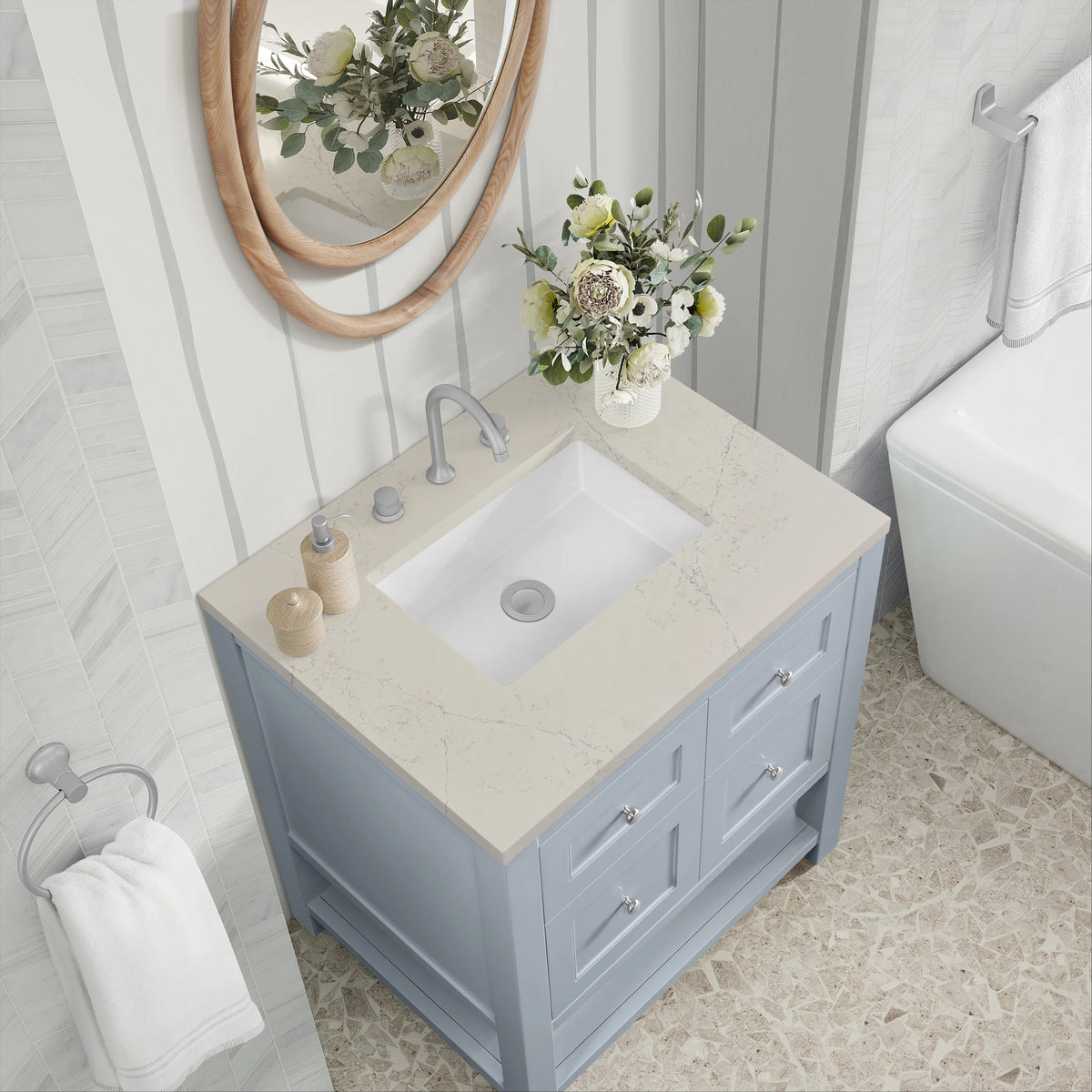 Breckenridge 30" Single Vanity, Serenity Blue, w/ 3 CM Siberian Silestone Top, view 7