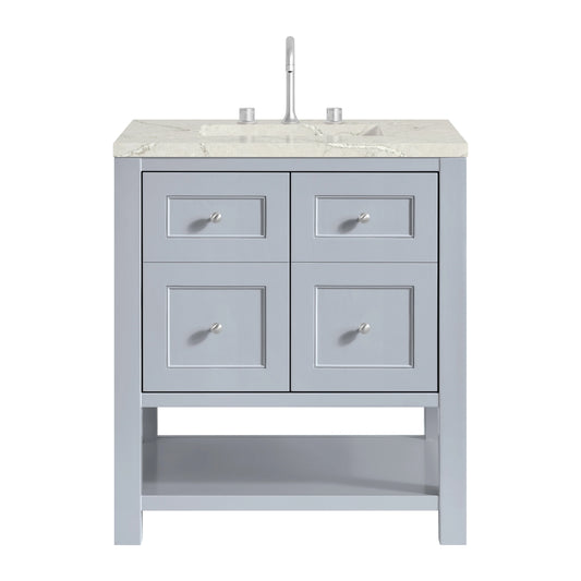 Breckenridge 30" Single Vanity, Serenity Blue, w/ 3 CM Victorian Silver Quartz Top