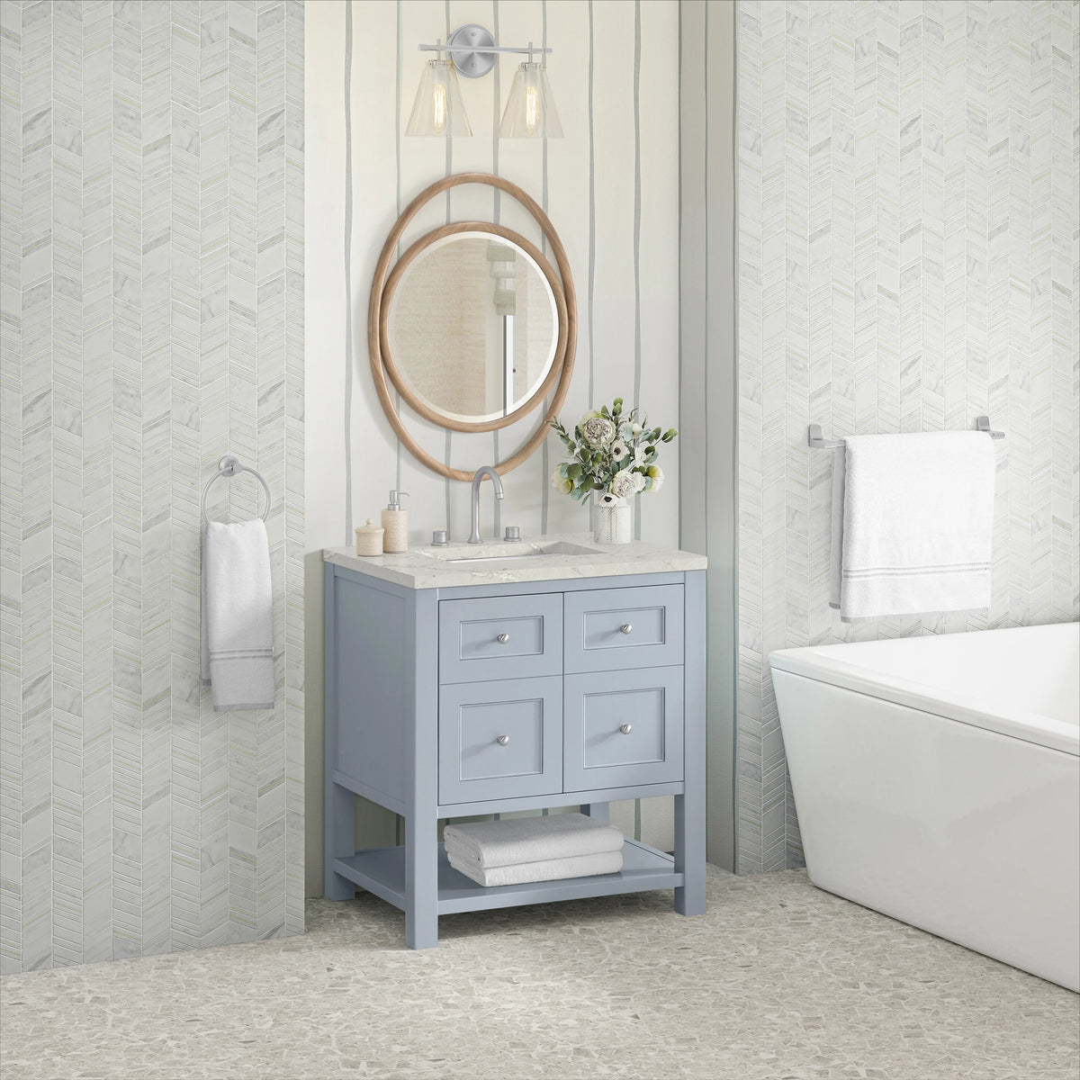 Breckenridge 30" Single Vanity, Serenity Blue, w/ 3 CM Victorian Silver Quartz Top, view 4