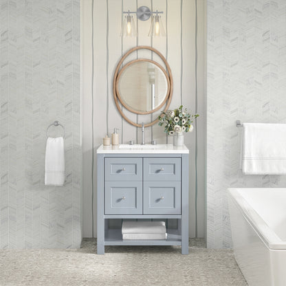 Breckenridge 30" Single Vanity, Serenity Blue, w/ 3 CM White Zeus Quartz Top, view 3