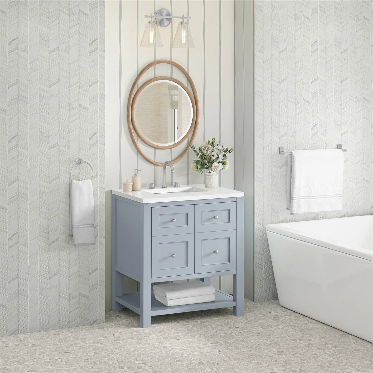 Breckenridge 30" Single Vanity, Serenity Blue, w/ 3 CM White Zeus Quartz Top, view 4