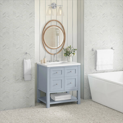Breckenridge 30" Single Vanity, Serenity Blue, w/ 3 CM White Zeus Quartz Top, view 4