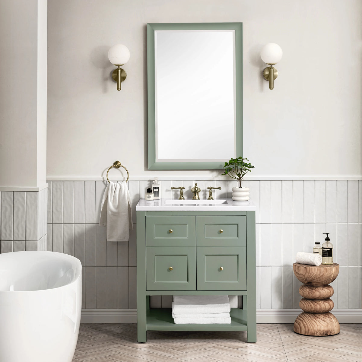 Breckenridge 30" Single Vanity, Smokey Celadon w/ 3 CM White Zeus Top, view 4