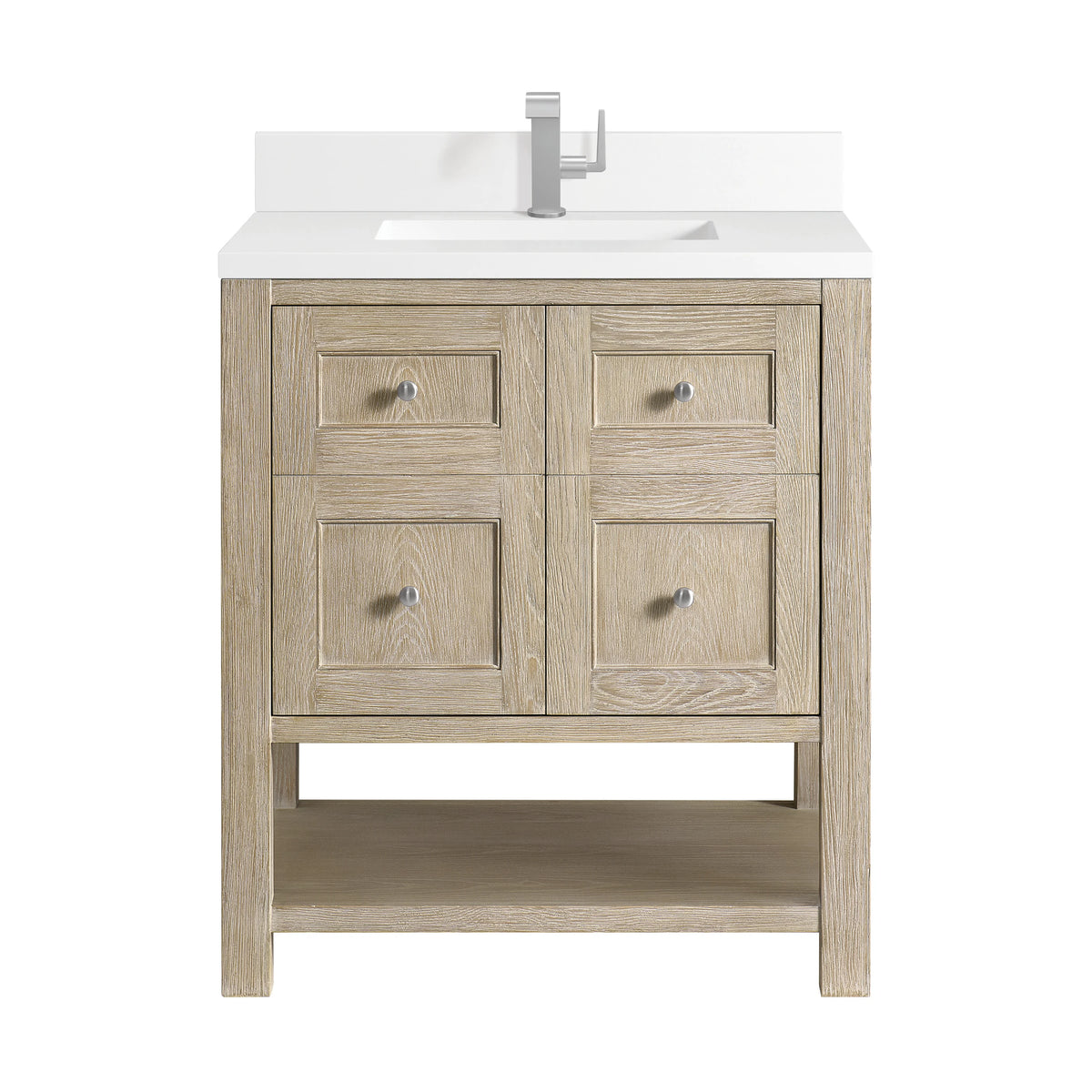 Breckenridge 30" Single Vanity, Whitewashed Oak w/ Single Hole 3CM White Zeus Silestone Top & Backsplash