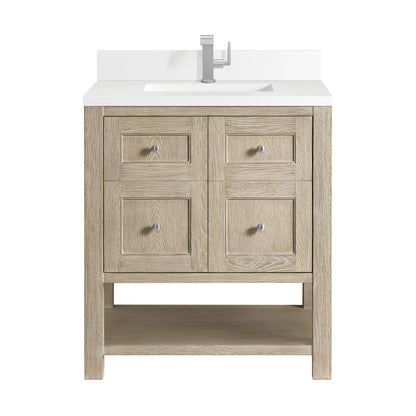 Breckenridge 30" Single Vanity, Whitewashed Oak w/ Single Hole 3CM White Zeus Silestone Top & Backsplash