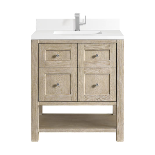 Breckenridge 30" Single Vanity, Whitewashed Oak w/ Single Hole 3CM White Zeus Silestone Top & Backsplash