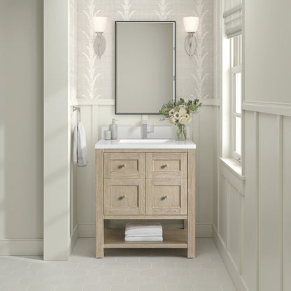 Breckenridge 30" Single Vanity, Whitewashed Oak w/ Single Hole 3CM White Zeus Silestone Top & Backsplash, view 3