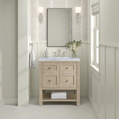 Breckenridge 30" Single Vanity, Whitewashed Oak w/ 3 CM Carrara White Marble Top, view 3