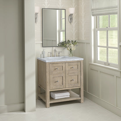 Breckenridge 30" Single Vanity, Whitewashed Oak w/ 3 CM Carrara White Marble Top, view 4