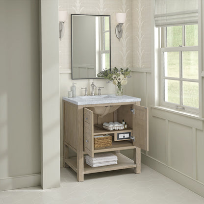 Breckenridge 30" Single Vanity, Whitewashed Oak w/ 3 CM Carrara White Marble Top, view 5