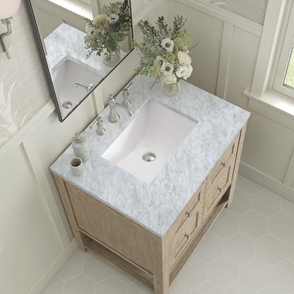 Breckenridge 30" Single Vanity, Whitewashed Oak w/ 3 CM Carrara White Marble Top, view 7