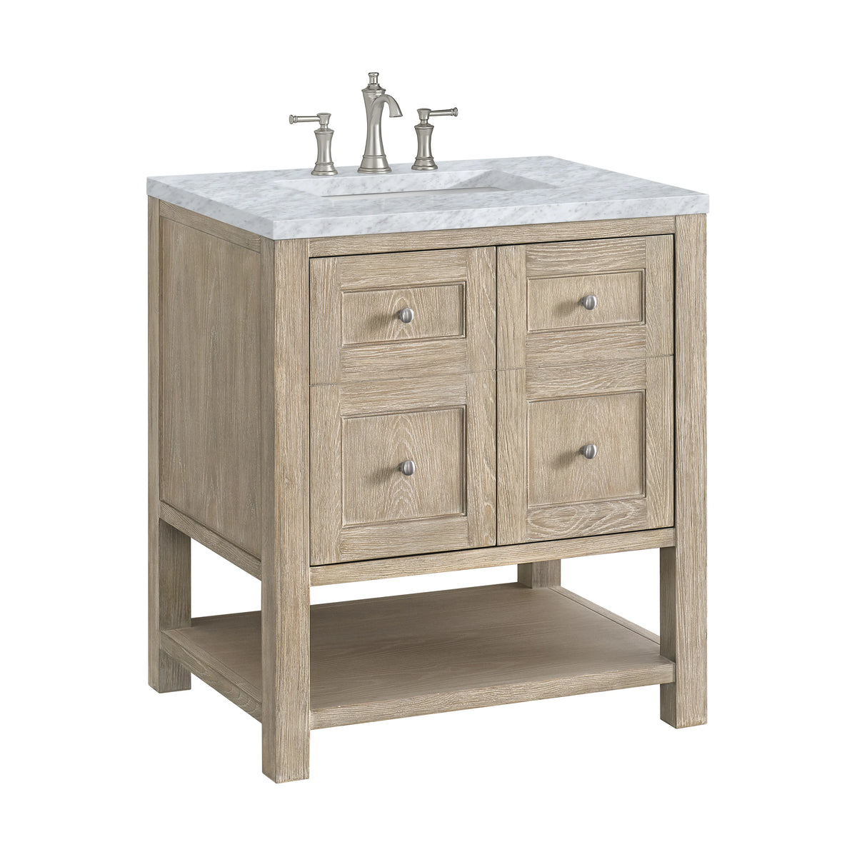 Breckenridge 30" Single Vanity, Whitewashed Oak w/ 3 CM Carrara White Marble Top, view 9