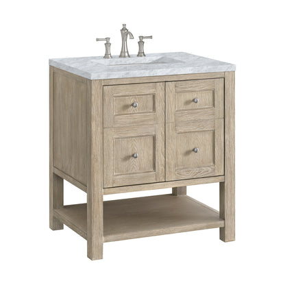 Breckenridge 30" Single Vanity, Whitewashed Oak w/ 3 CM Carrara White Marble Top, view 9
