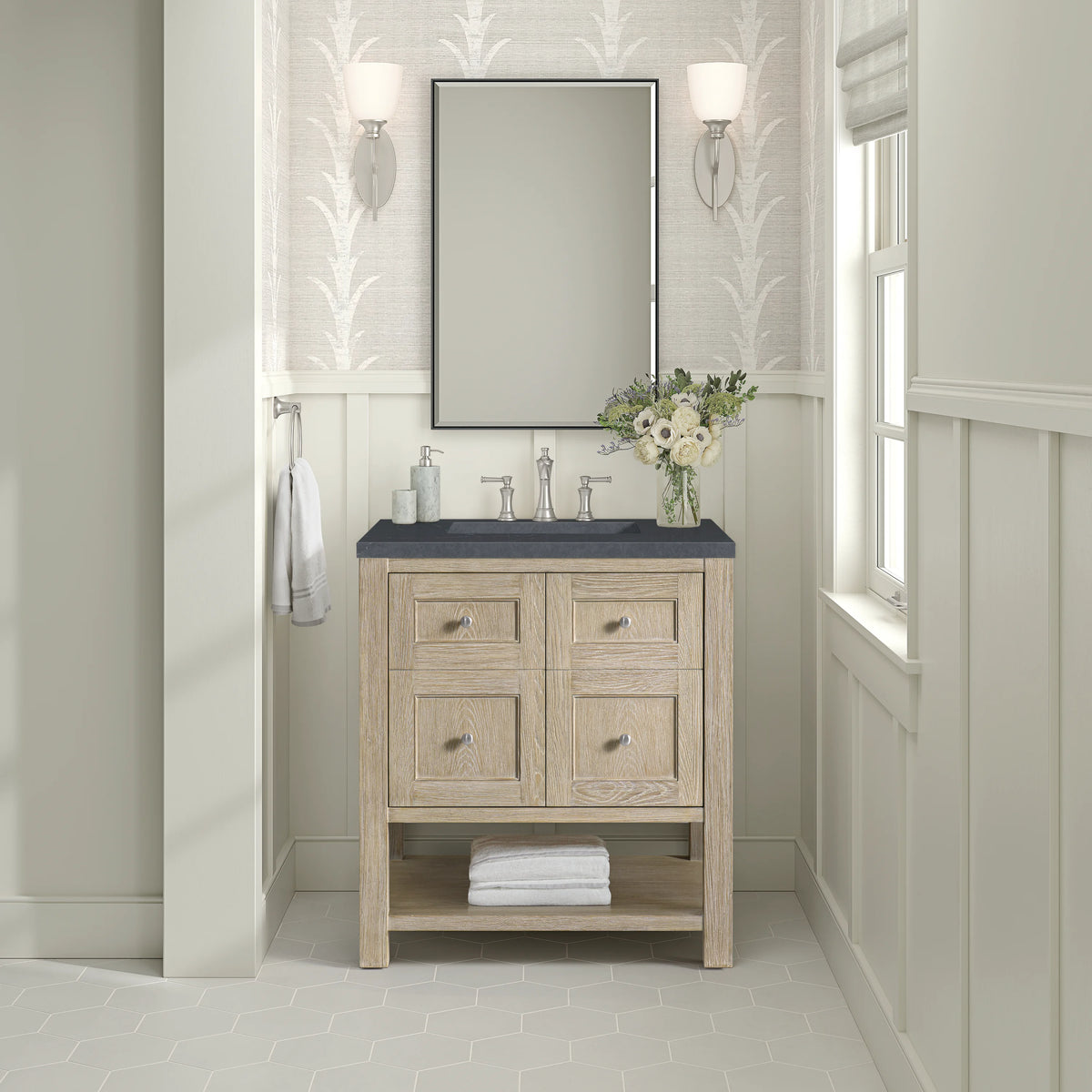 Breckenridge 30" Single Vanity, Whitewashed Oak w/ 3 CM Charcoal Soapstone Silestone Top, view 3