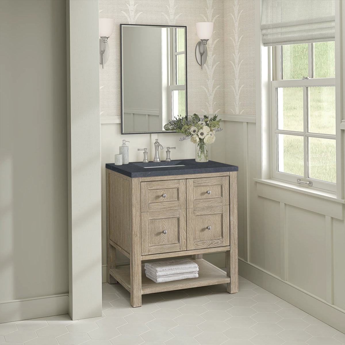 Breckenridge 30" Single Vanity, Whitewashed Oak w/ 3 CM Charcoal Soapstone Silestone Top, view 4
