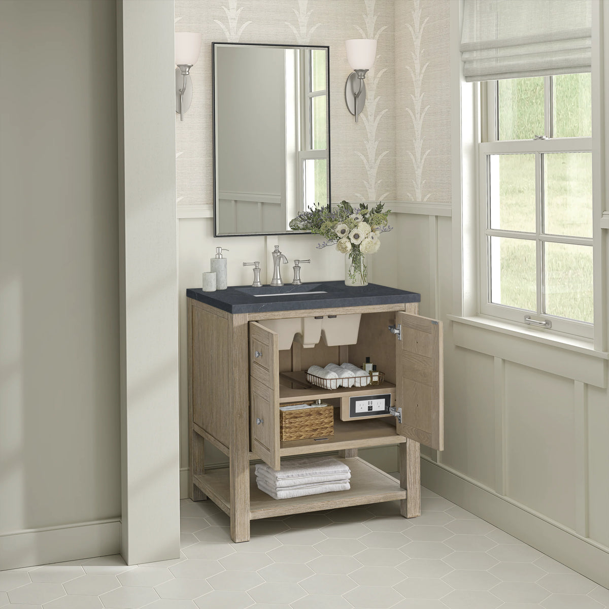 Breckenridge 30" Single Vanity, Whitewashed Oak w/ 3 CM Charcoal Soapstone Silestone Top, view 5