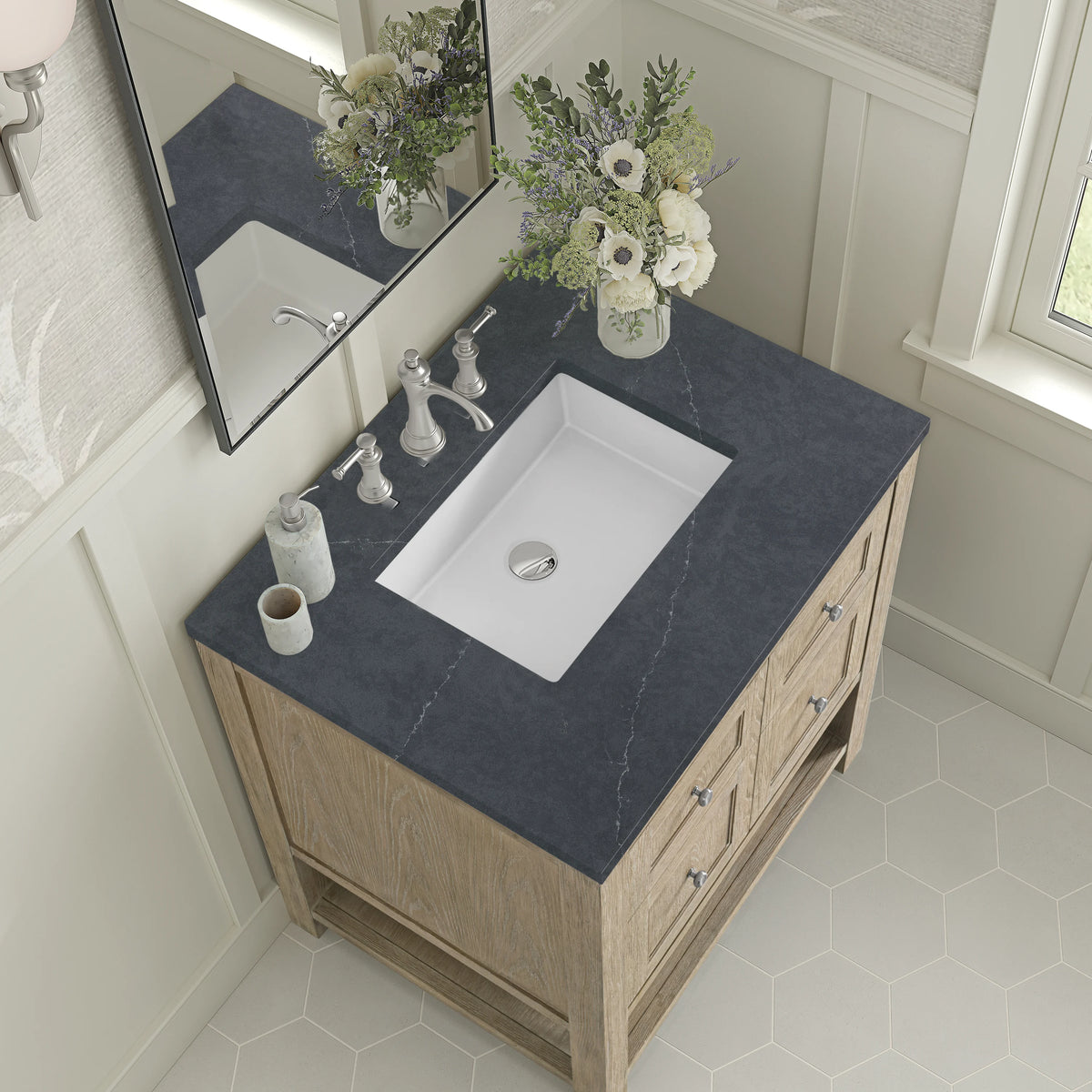 Breckenridge 30" Single Vanity, Whitewashed Oak w/ 3 CM Charcoal Soapstone Silestone Top, view 7
