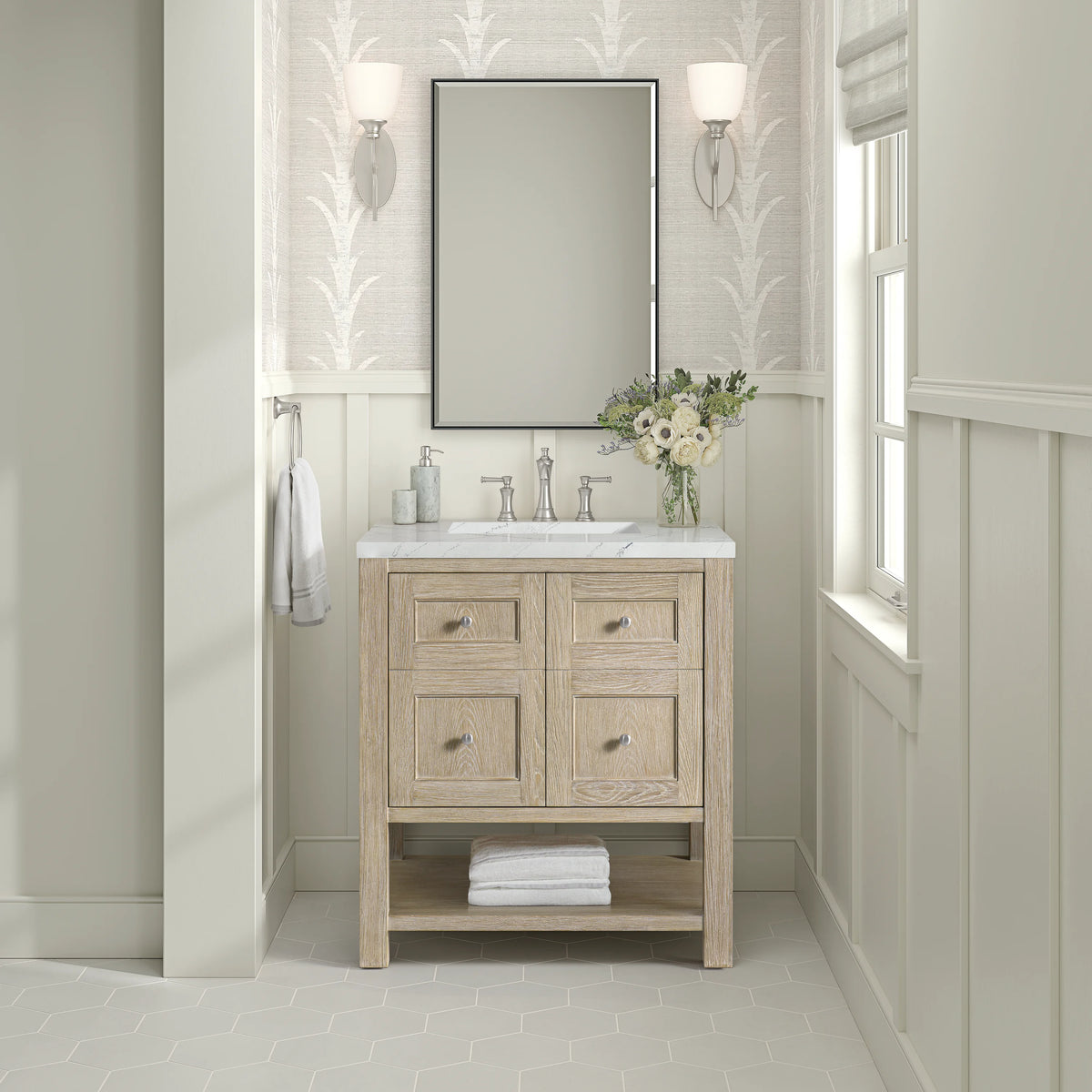 Breckenridge 30" Single Vanity, Whitewashed Oak w/ 3 CM Ethereal Noctis Silestone Top, view 3