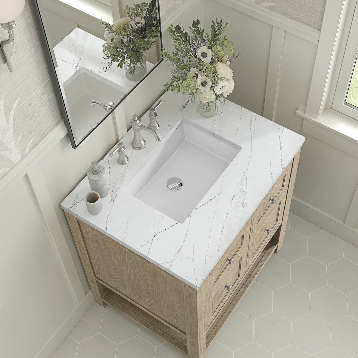 Breckenridge 30" Single Vanity, Whitewashed Oak w/ 3 CM Ethereal Noctis Silestone Top, view 7