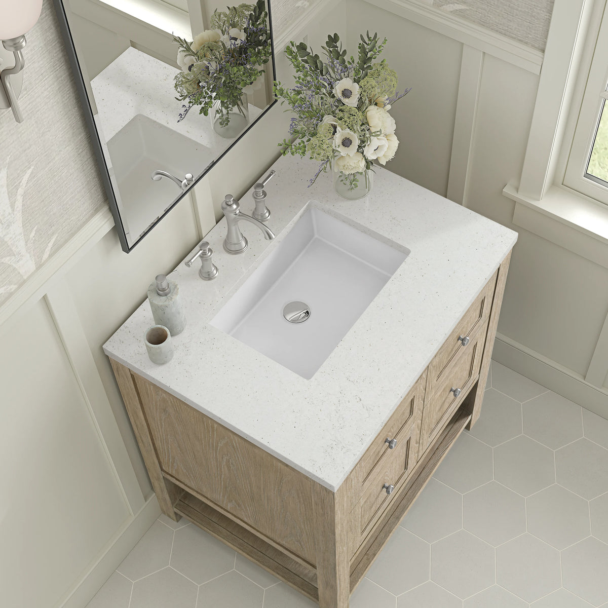 Breckenridge 30" Single Vanity, Whitewashed Oak w/ 3 CM Lime Delight Silestone Top, view 7