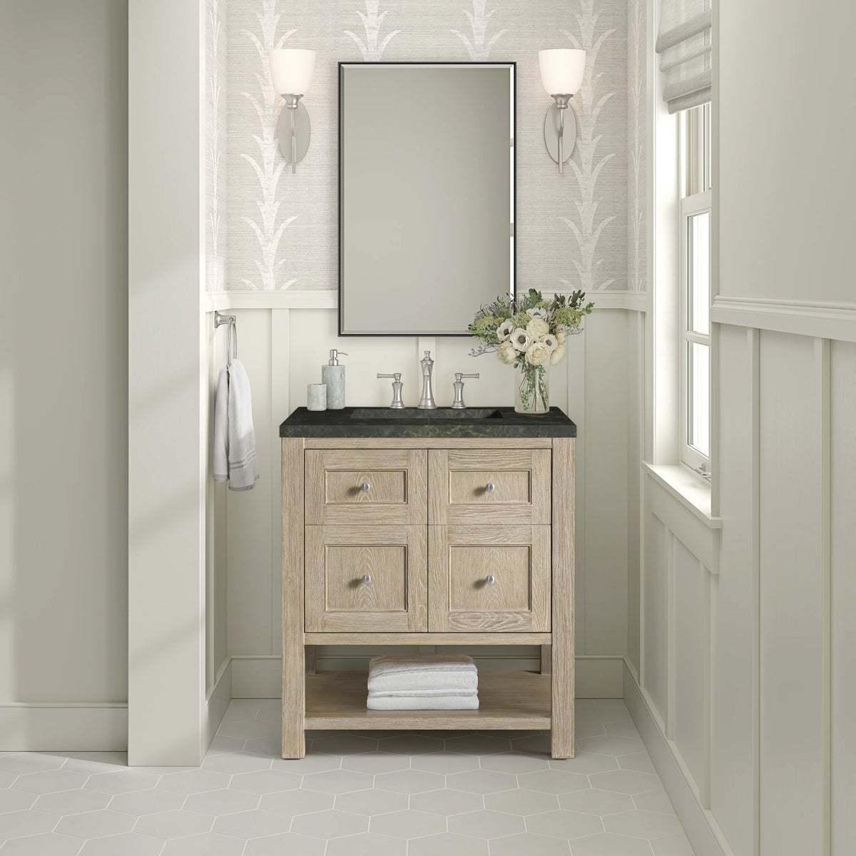 Breckenridge 30" Single Vanity, Whitewashed Oak, w/ 3 CM Phantome Eclos Top, view 3
