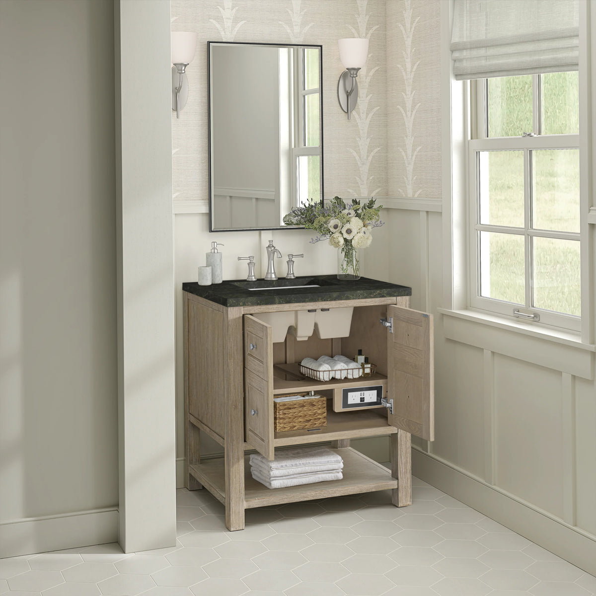Breckenridge 30" Single Vanity, Whitewashed Oak, w/ 3 CM Phantome Eclos Top, view 5