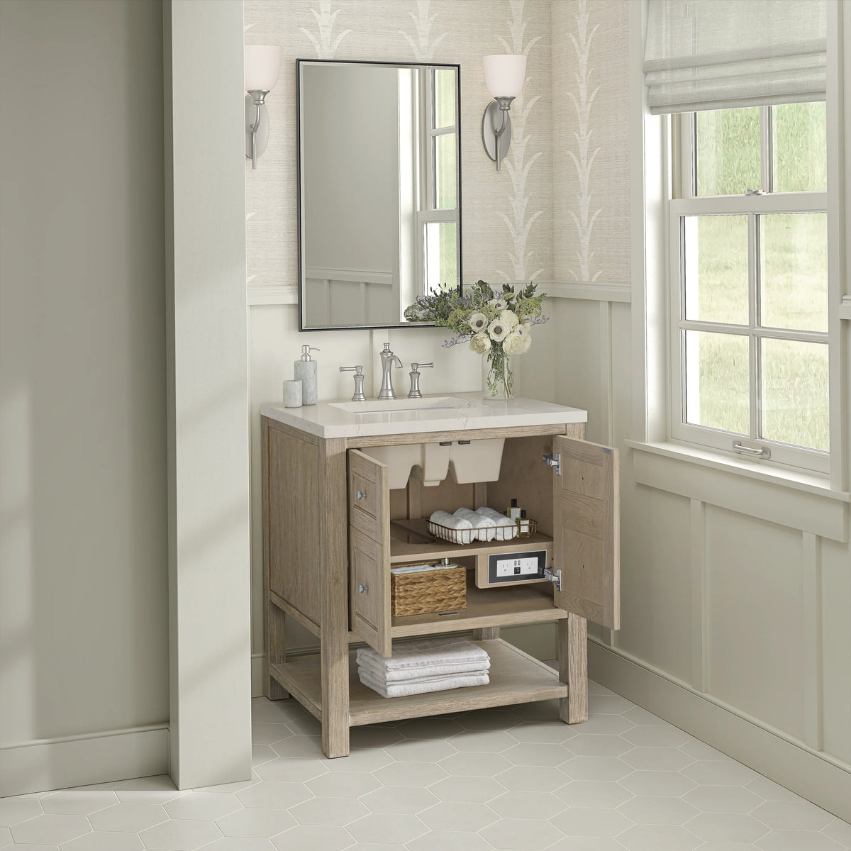 Breckenridge 30" Single Vanity, Whitewashed Oak, w/ 3 CM Siberian Silestone Top, view 5