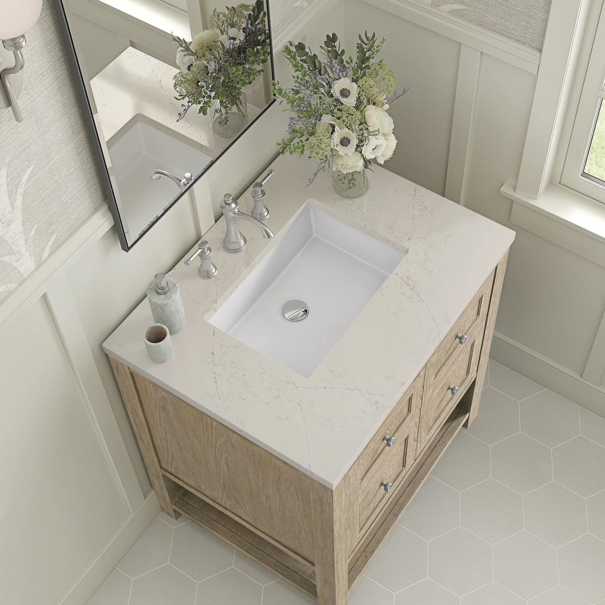 Breckenridge 30" Single Vanity, Whitewashed Oak, w/ 3 CM Siberian Silestone Top, view 7